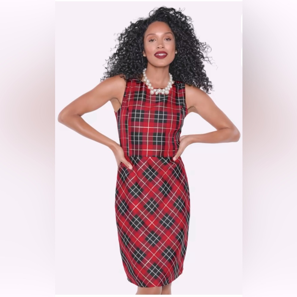 NWT Place Women's Lined Sleeveless Plaid Holiday Dress, Size 16